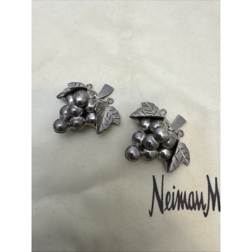 Vintage Taxco Mexico 925 Sterling Silver Grape Cluster Clip On Earrings 29.6 Gr